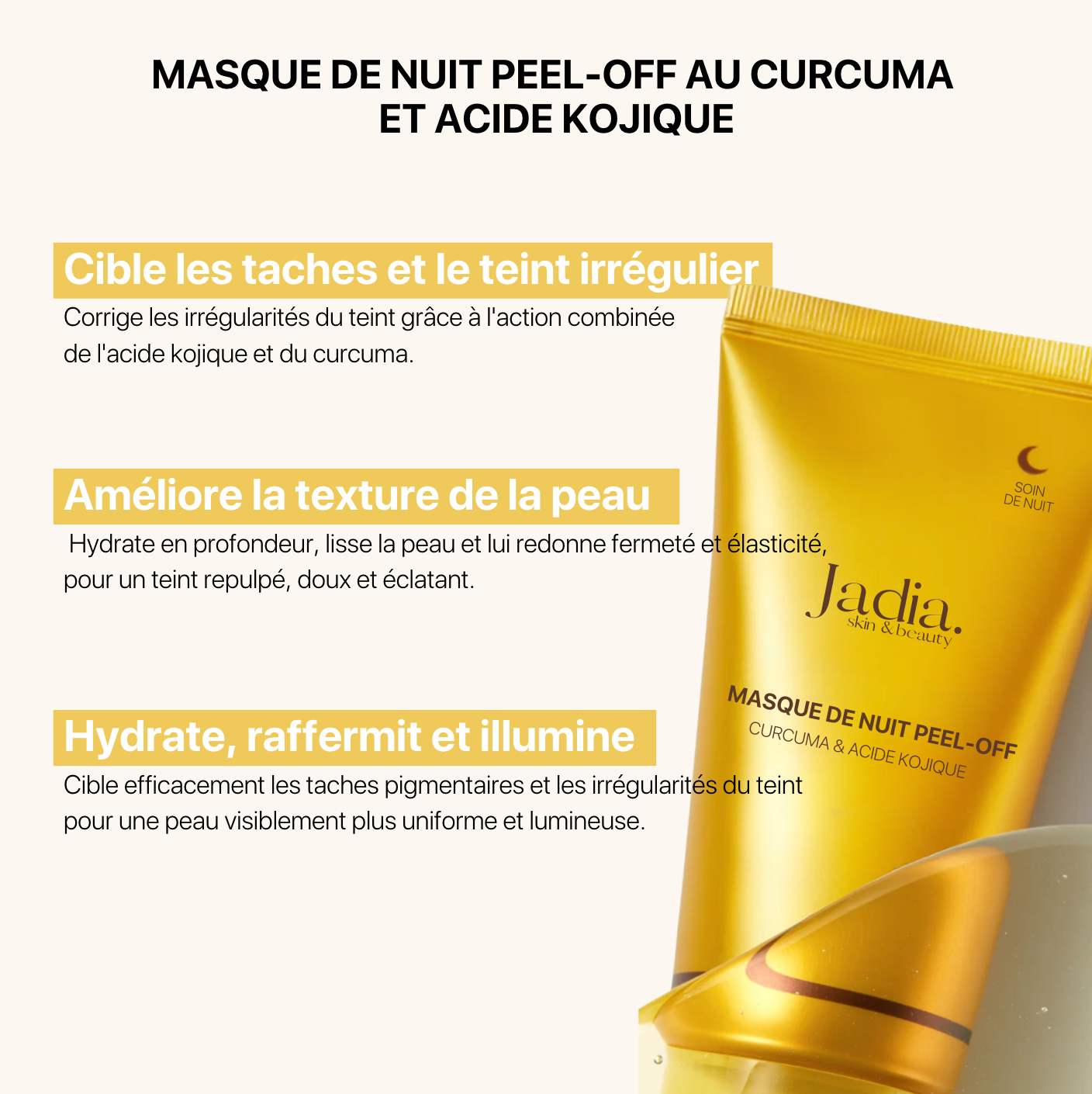Masque de Nuit au Curcuma & Acide Kojique Peel-Off "Anti-taches" + 1 pinceau applicateur offert
