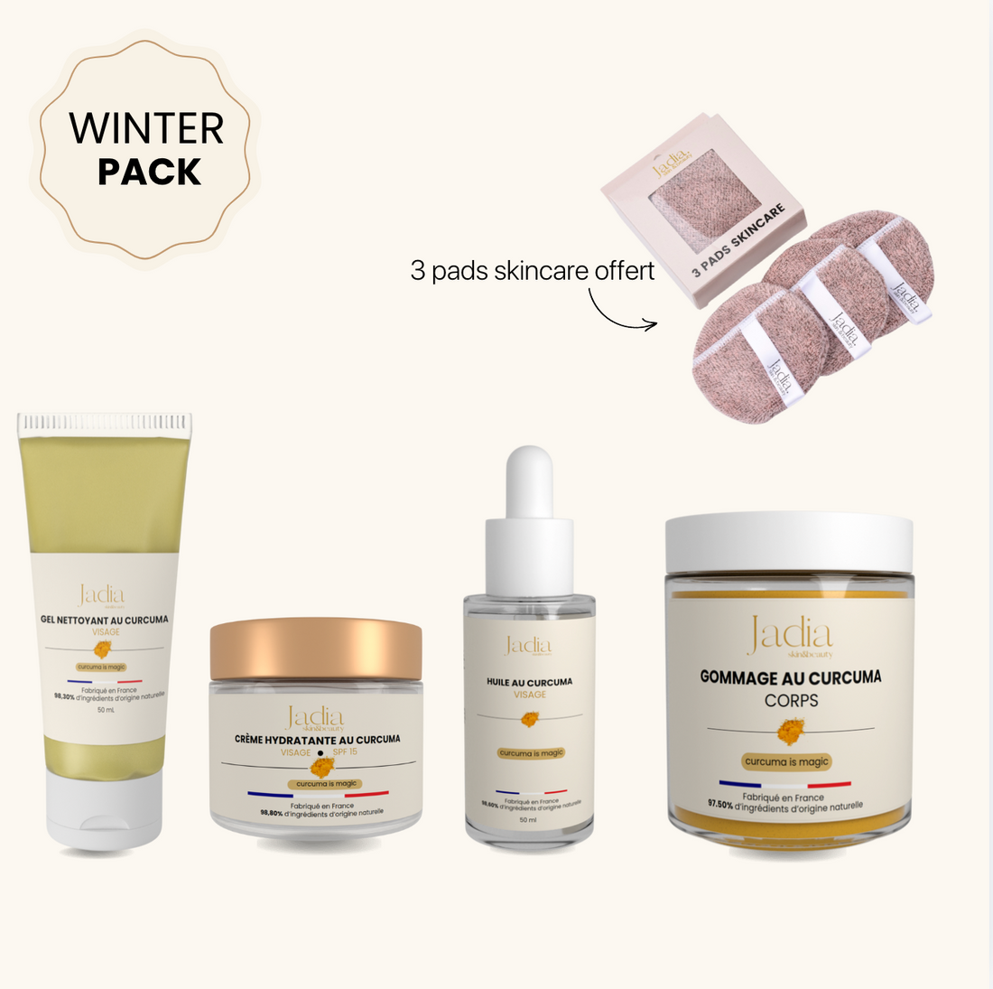 WINTER SKIN&amp;BODY CARE PACK  &quot;Anti-taches&quot; Jadia© + 3 pads skincare OFFERT